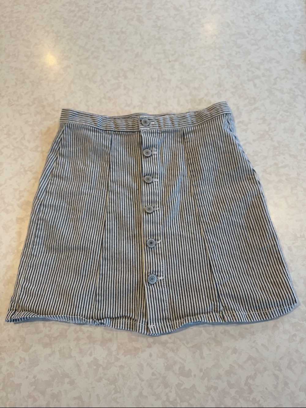John Galt by Brandy Melville Striped Button-Front Mini Skirt in Navy/White OS